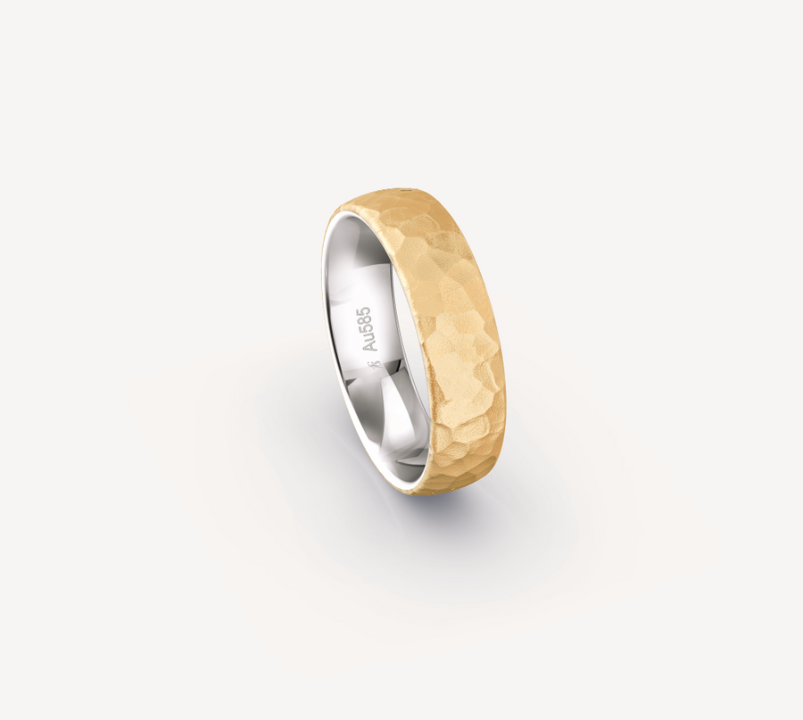 Hammer Finish Band in 14K Apricot Gold with White Gold - 6mm