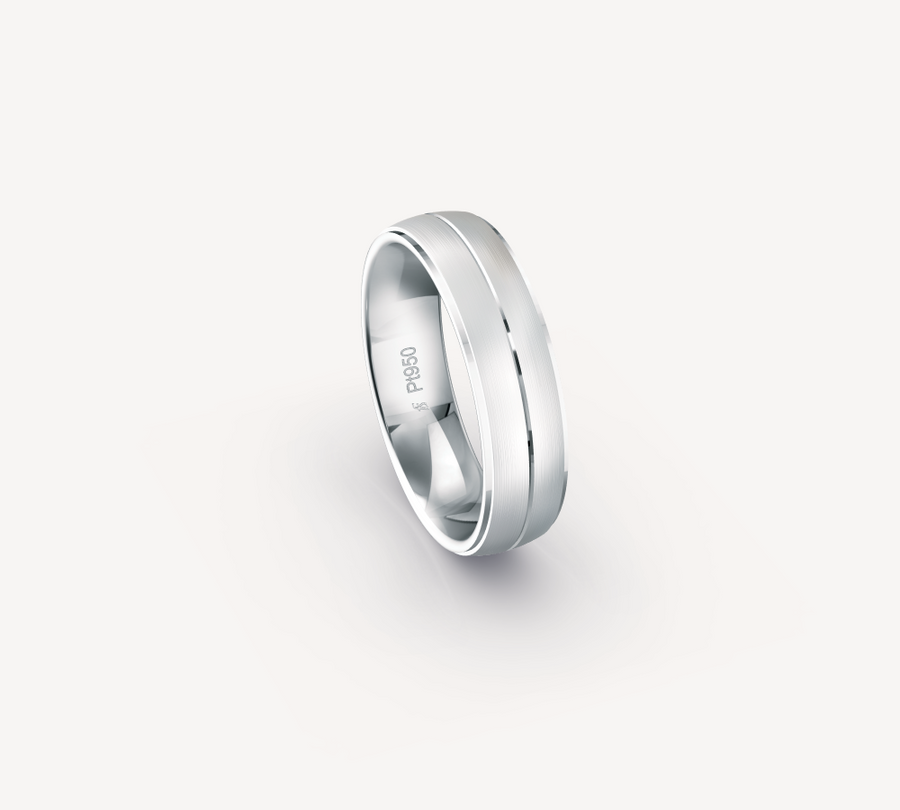 Fine Matt Band in Platinum with Stepped Edges and Center Groove - 6mm